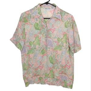 Alfred Dunner Women's Half Button Pastel Paisley Short Sleeve Blouse Size 10